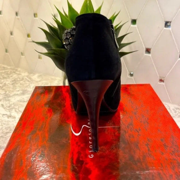 NIB Vintage Italian Swarovski Crystal Suede Ankle Boots Heels Sz 39 - Picture 8 of 11